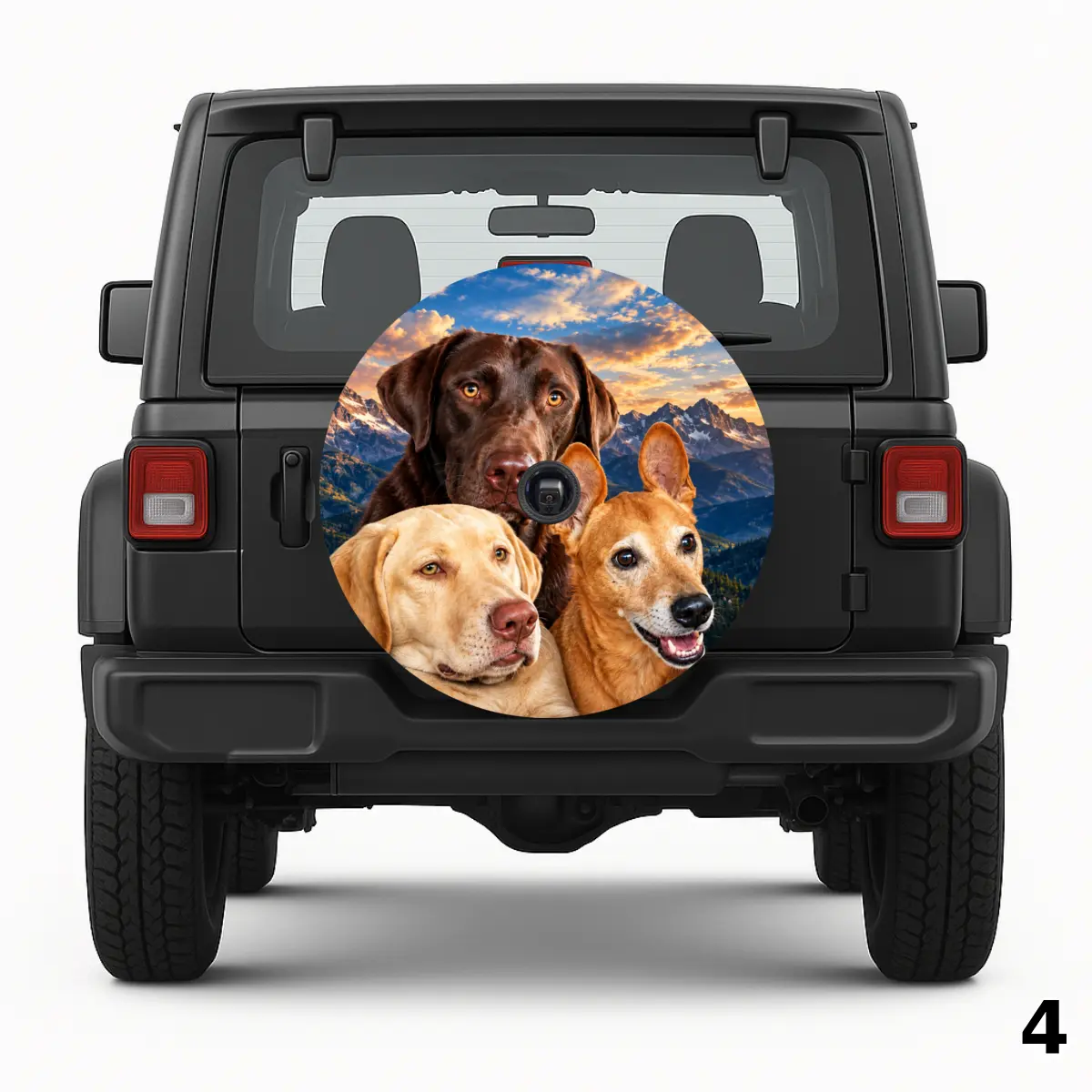 =Three Dogs On Backseat Spare Tire Cover