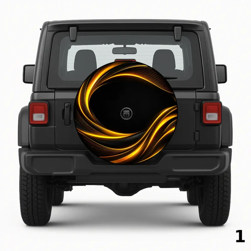 =Yellow Typographical Lines Spare Tire Cover
