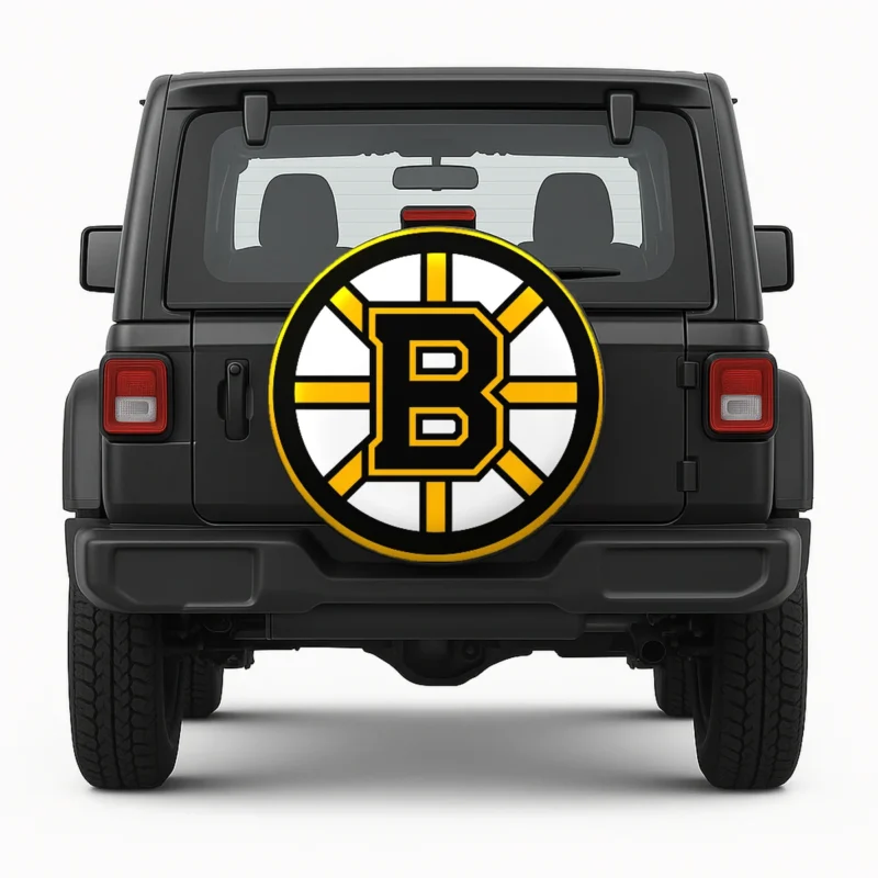 Boston Bruins Spare Tire Cover - front view on vehicle