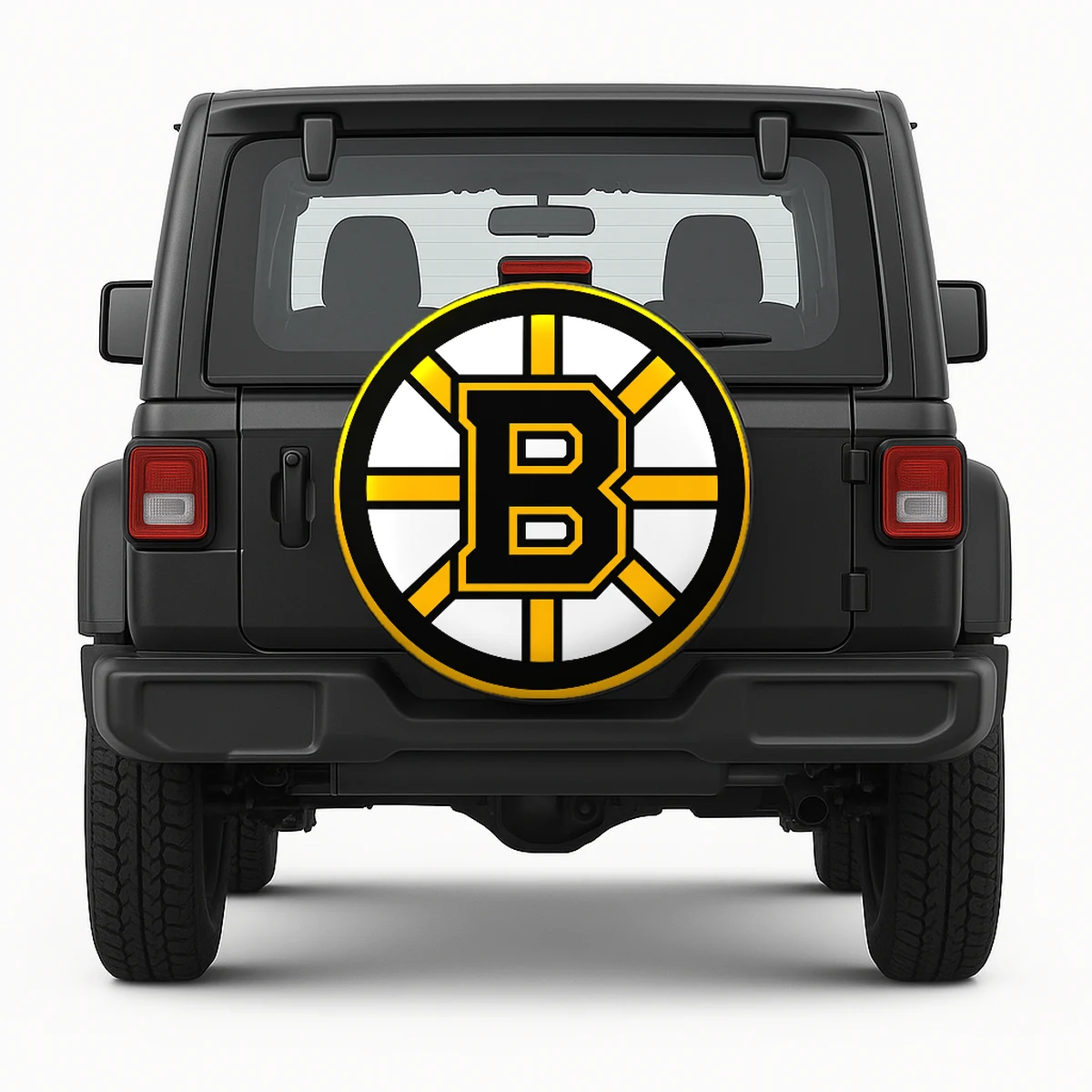 Boston Bruins Spare Tire Cover - front view on vehicle