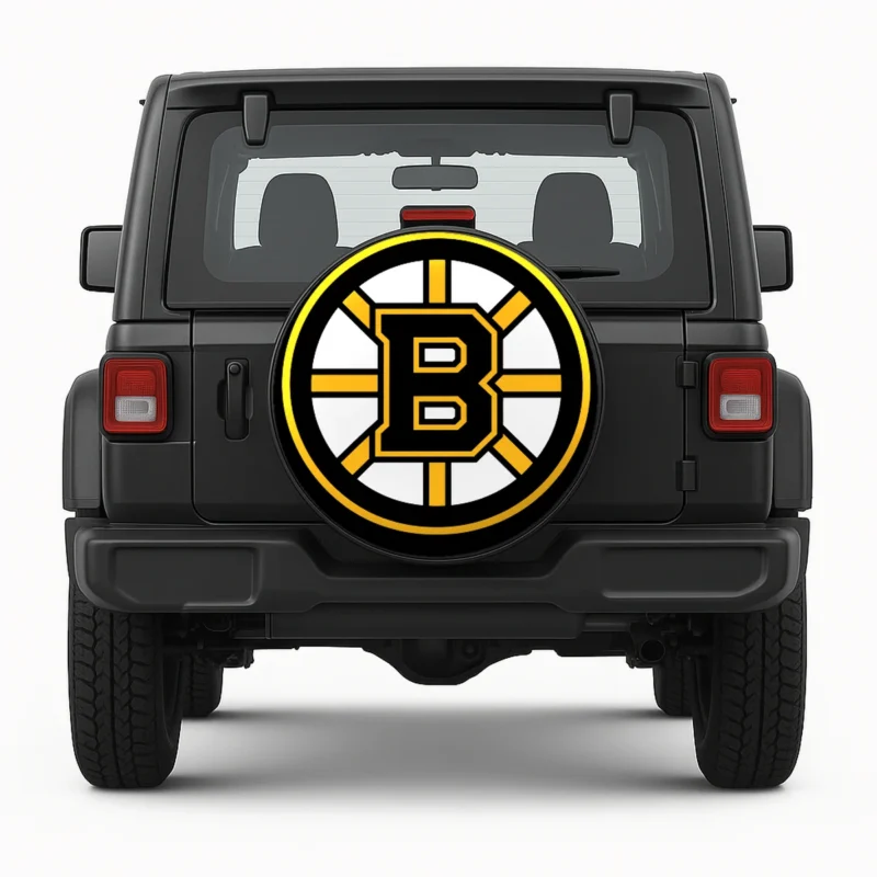 Boston Bruins Spare Tire Cover - front view on vehicle