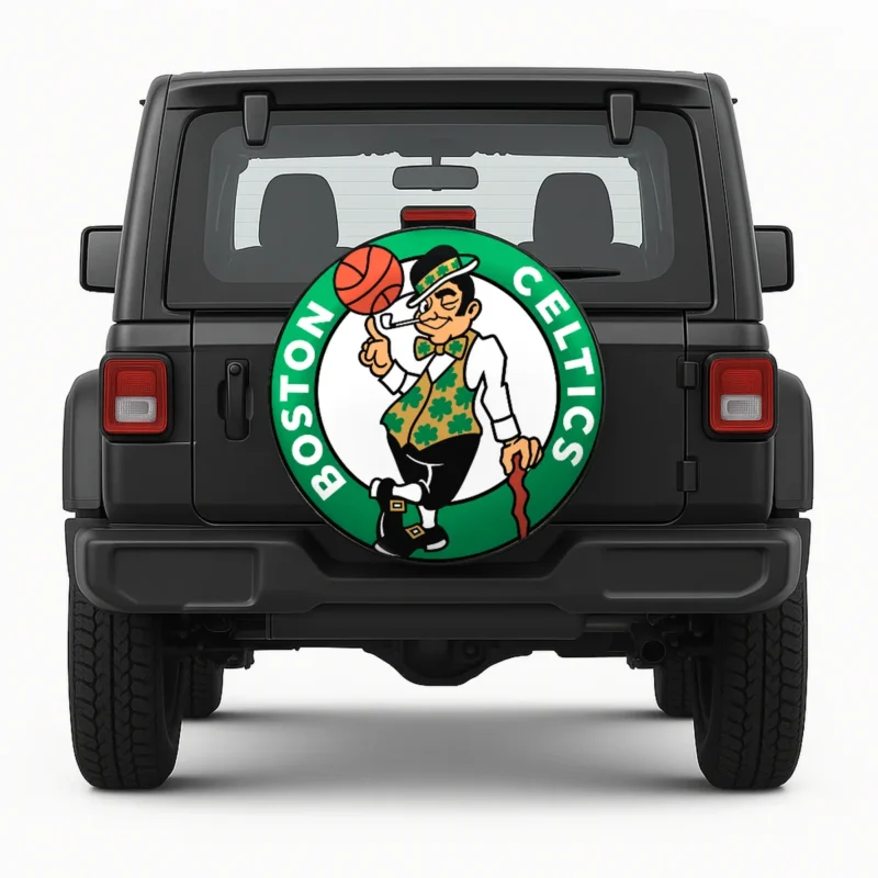 Boston Celtics Spare Tire Cover - front view on vehicle