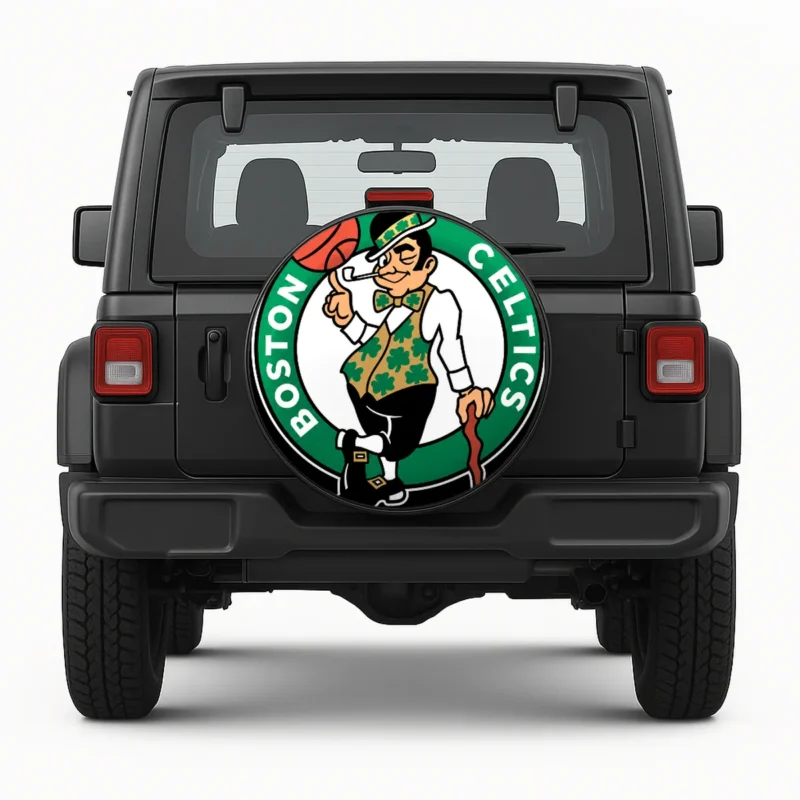 Boston Celtics Spare Tire Cover - front view on vehicle