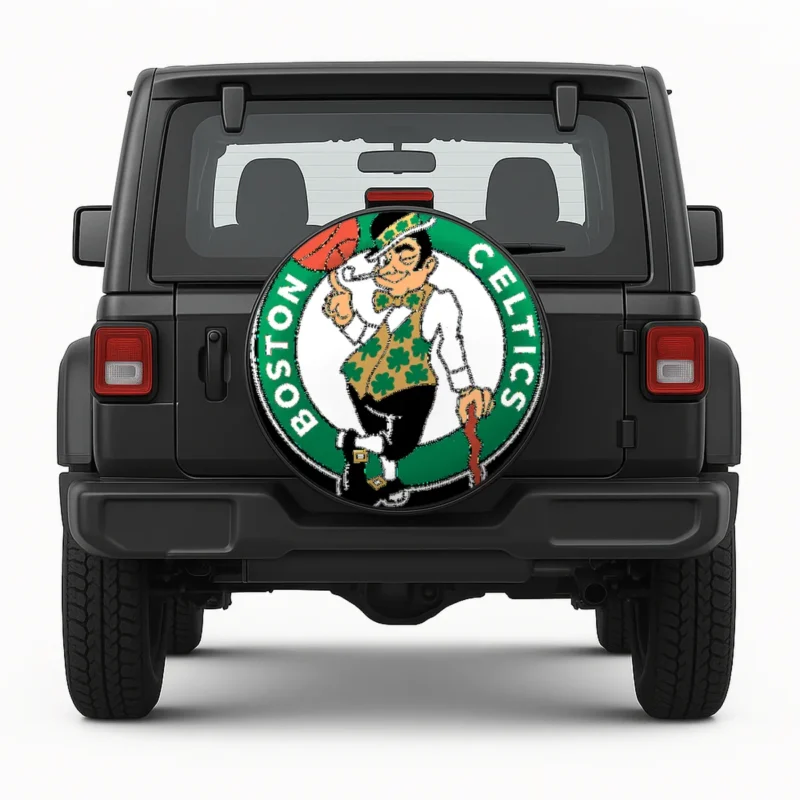 Boston Celtics Spare Tire Cover - front view on vehicle