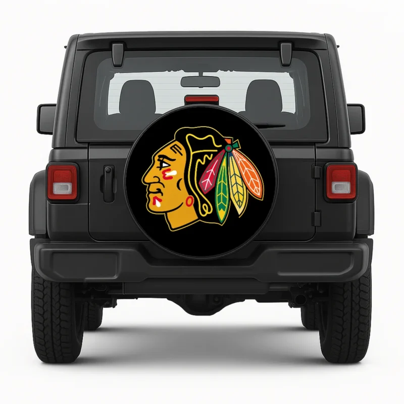Chicago Blackhawks Spare Tire Cover - front view on vehicle