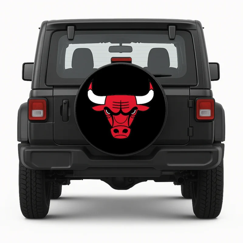 Chicago Bulls Spare Tire Cover - front view on vehicle