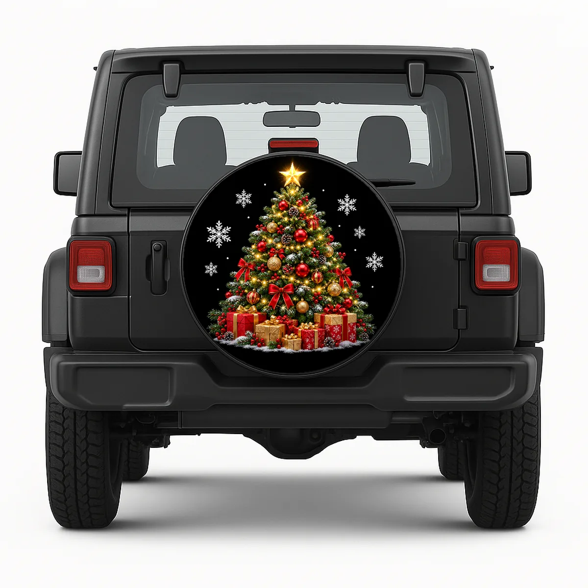 Christmas Spare Tire Cover - front view on vehicle