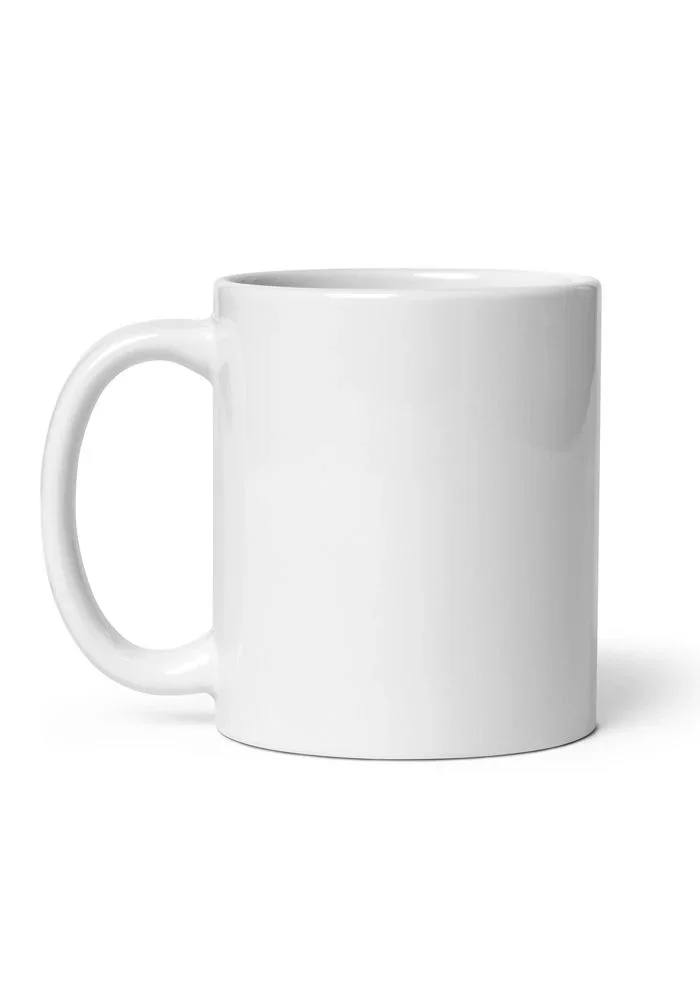 Blank 11 oz white glossy ceramic coffee mug before custom printing