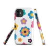 Custom Tough Case for iPhone with a matte finish, printed with a colorful flower design wrapped around the edges