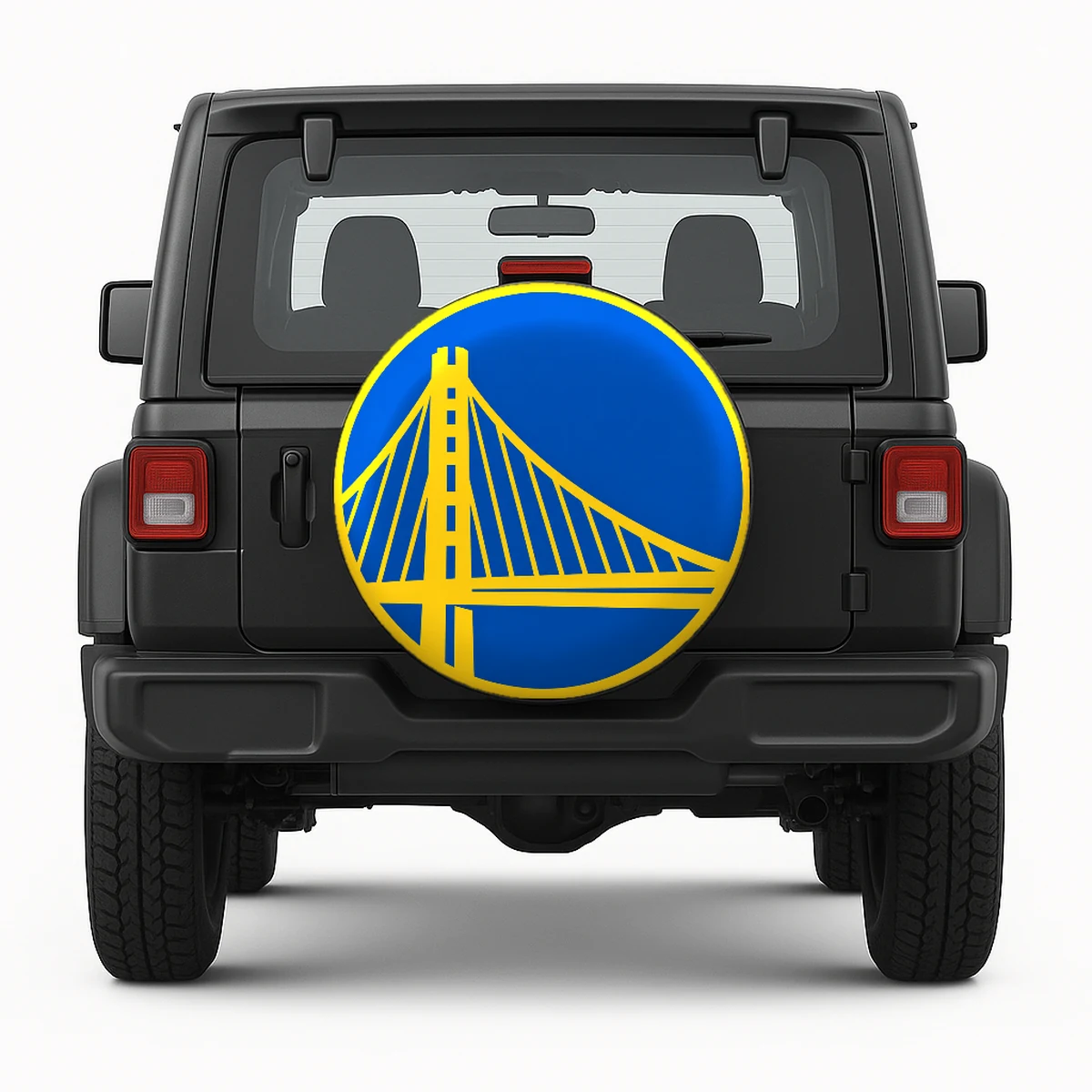 Golden State Warriors Spare Tire Cover - front view on vehicle