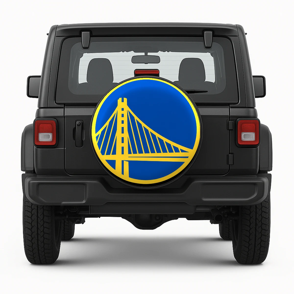 Golden State Warriors Spare Tire Cover - front view on vehicle