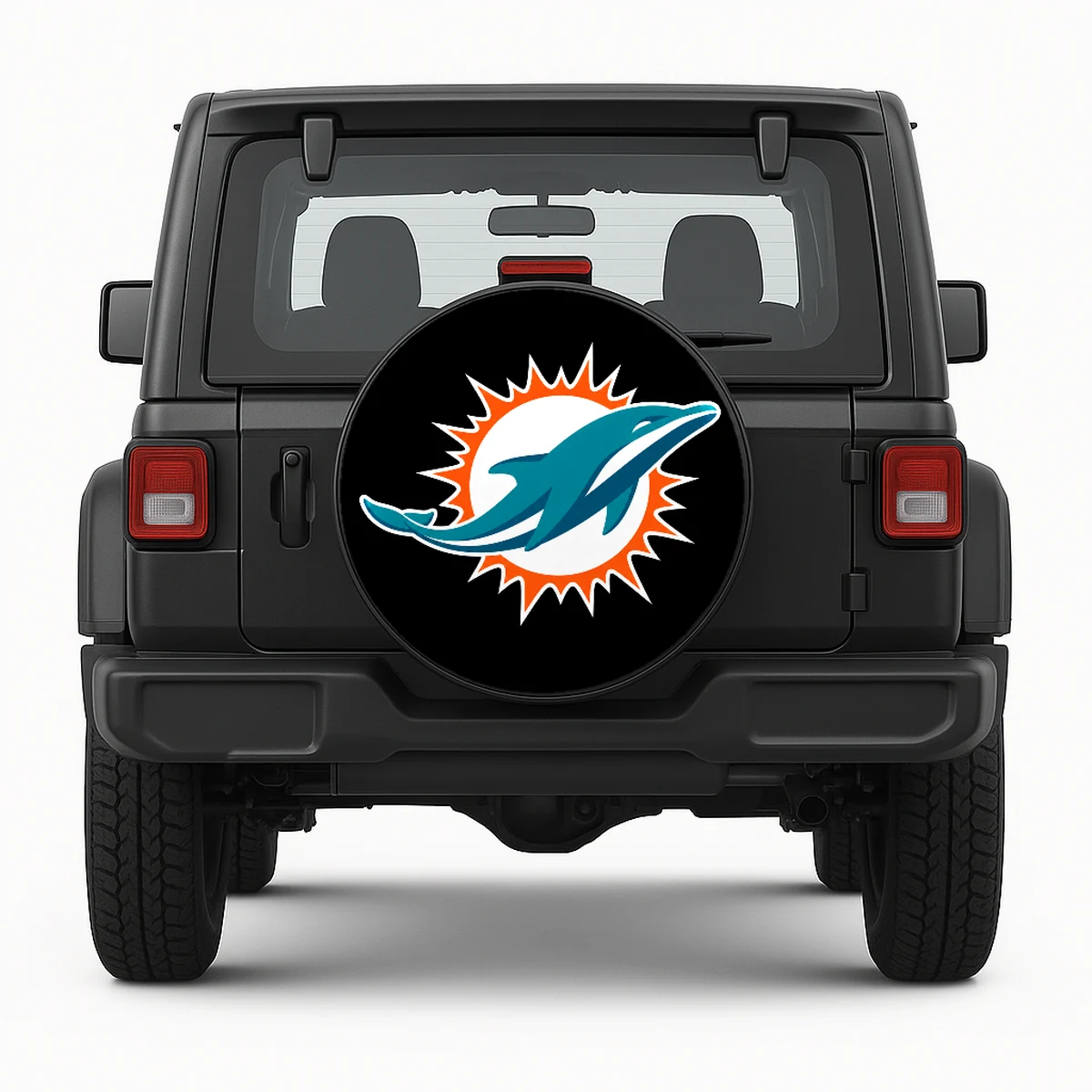 Miami Dolphins Spare Tire Cover - front view on vehicle