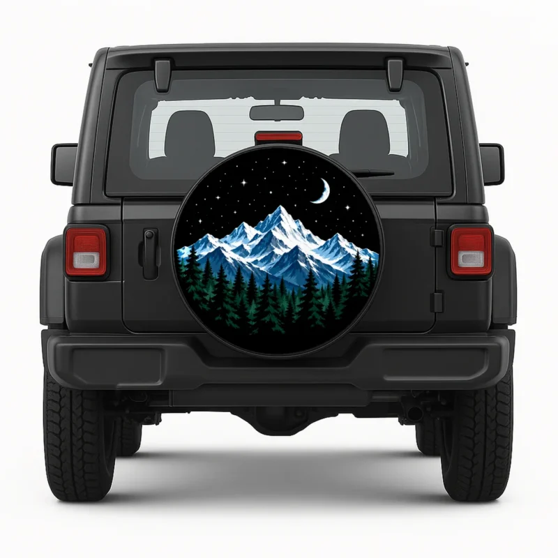 Mountain Spare Tire Cover - front view on vehicle
