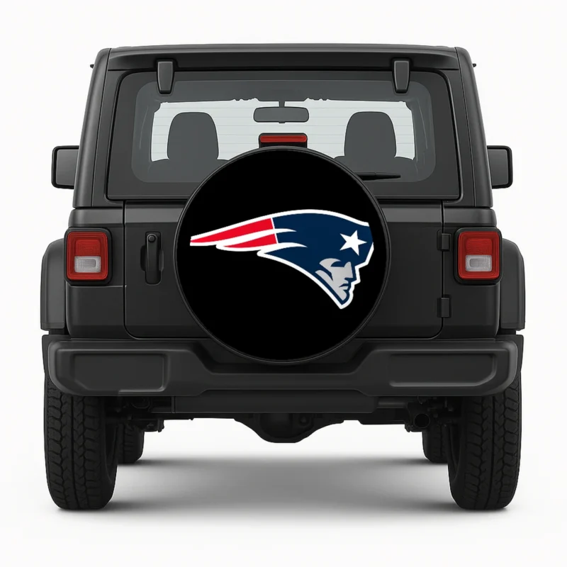 New England Patriots Spare Tire Cover - front view on vehicle