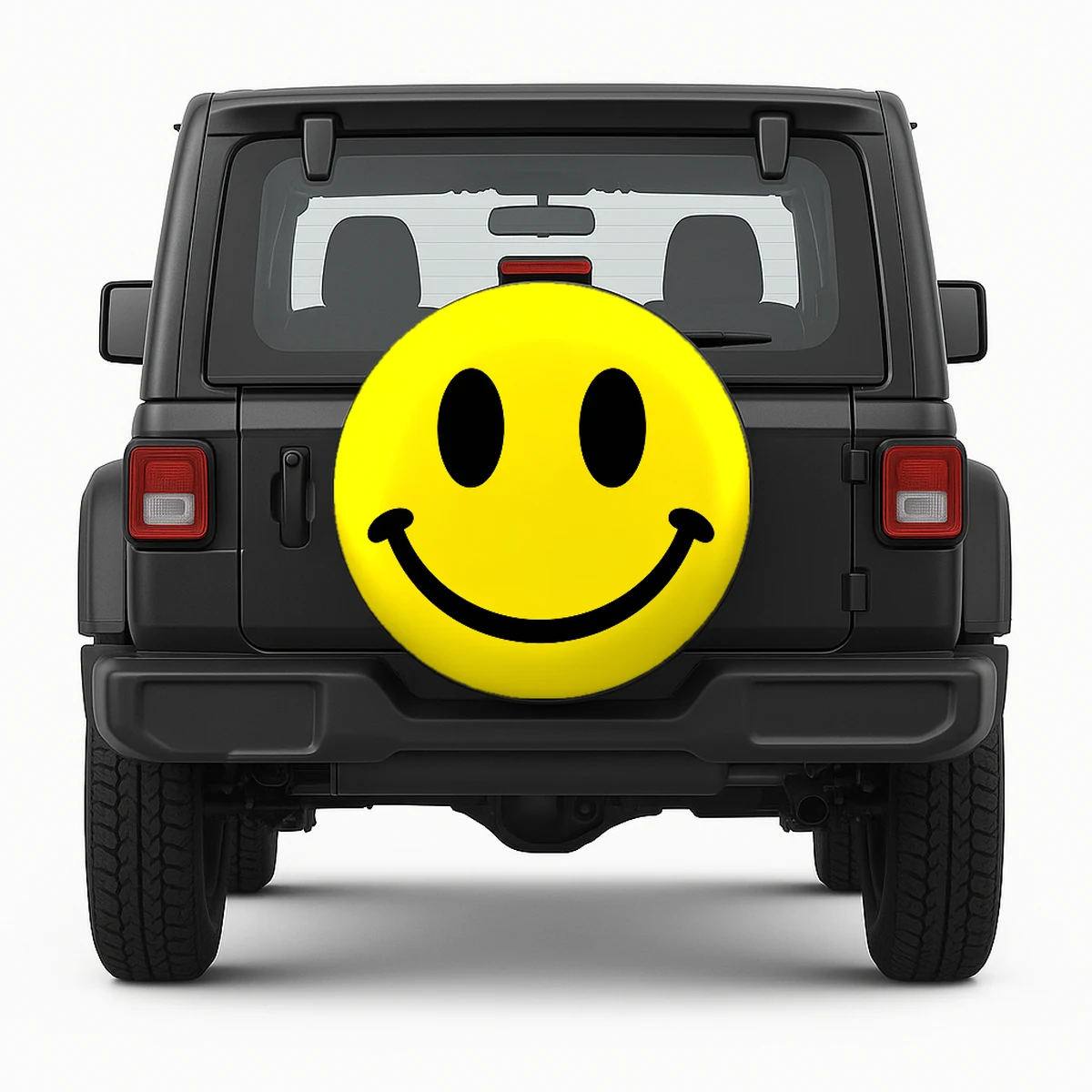 Smiley Face Spare Tire Cover Spare Tire Cover - front view on vehicle