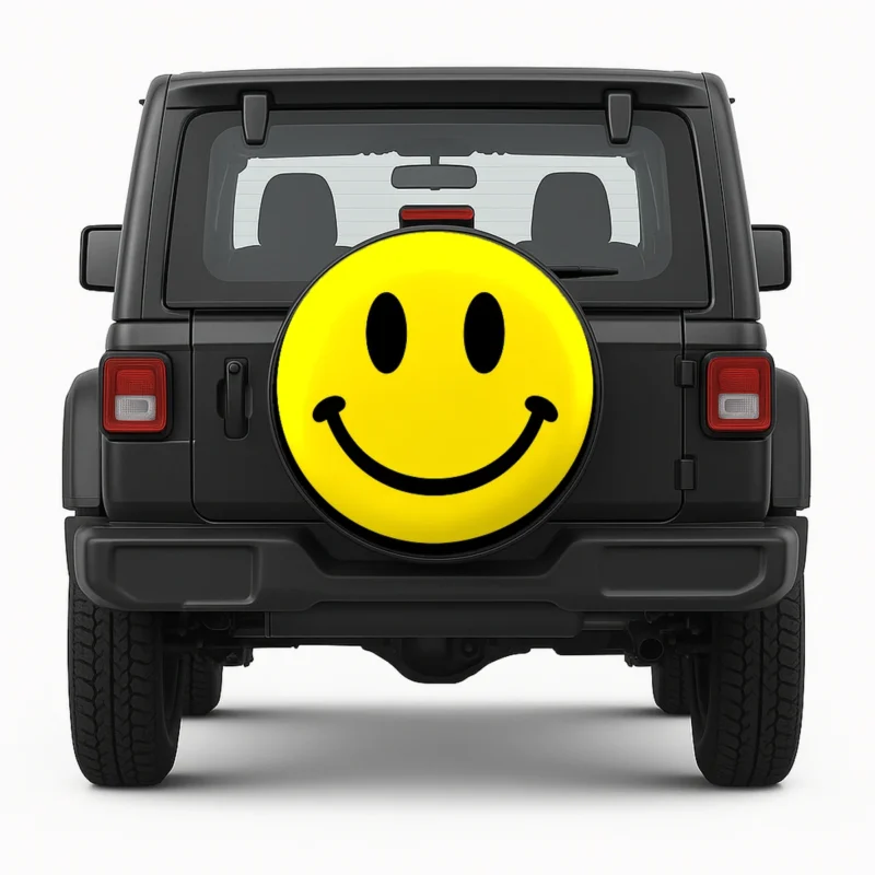 Smiley Face Spare Tire Cover Spare Tire Cover - front view on vehicle