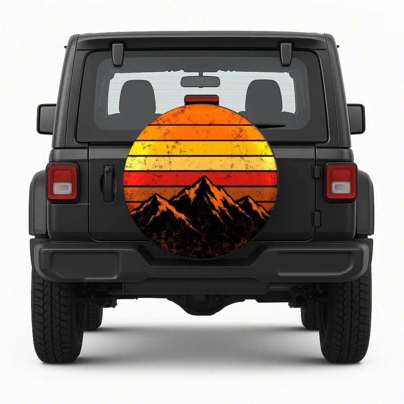 Vintage Spare Tire Cover Spare Tire Cover - front view on vehicle